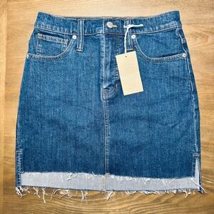 Madewell High Rise Denim Skirt Raw Hem‎ BNWT Blue Size 26